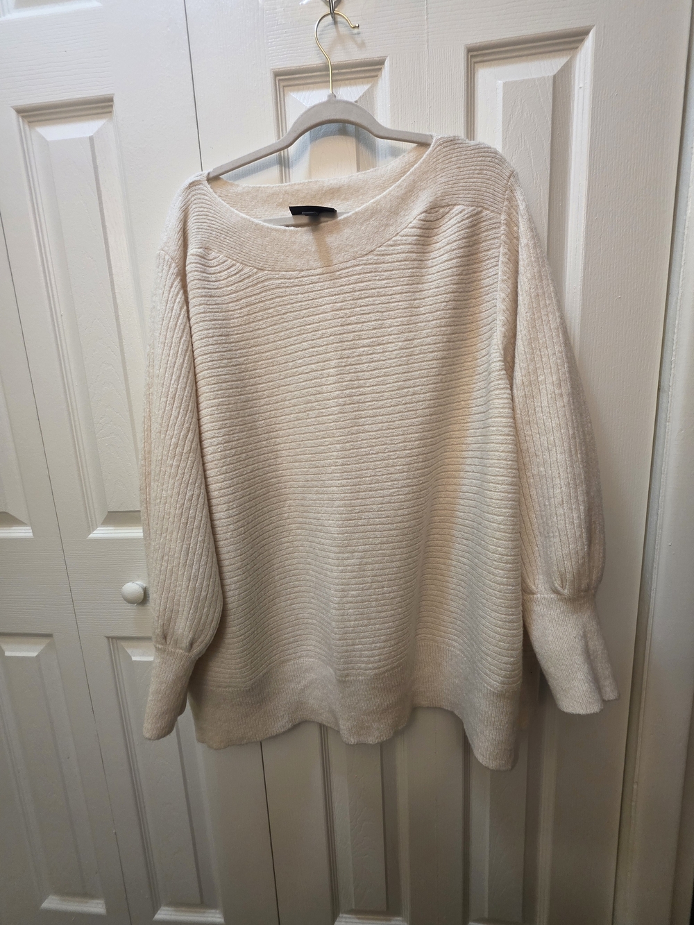 Lane Bryant Cozy Cream Ribbed Boatneck Sweater | Balloon Sleeve Plus Size
